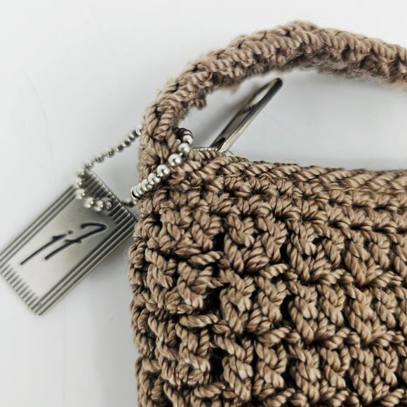 Jacqueline Ferrar 80's tan brown crocheted shoulder bag boho bohemian minimalist - Picture 2 of 12